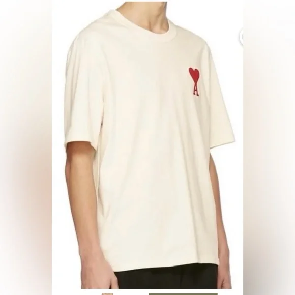 AMI Beige T-Shirt with Red Heart Logo size small - Picture 2 of 10